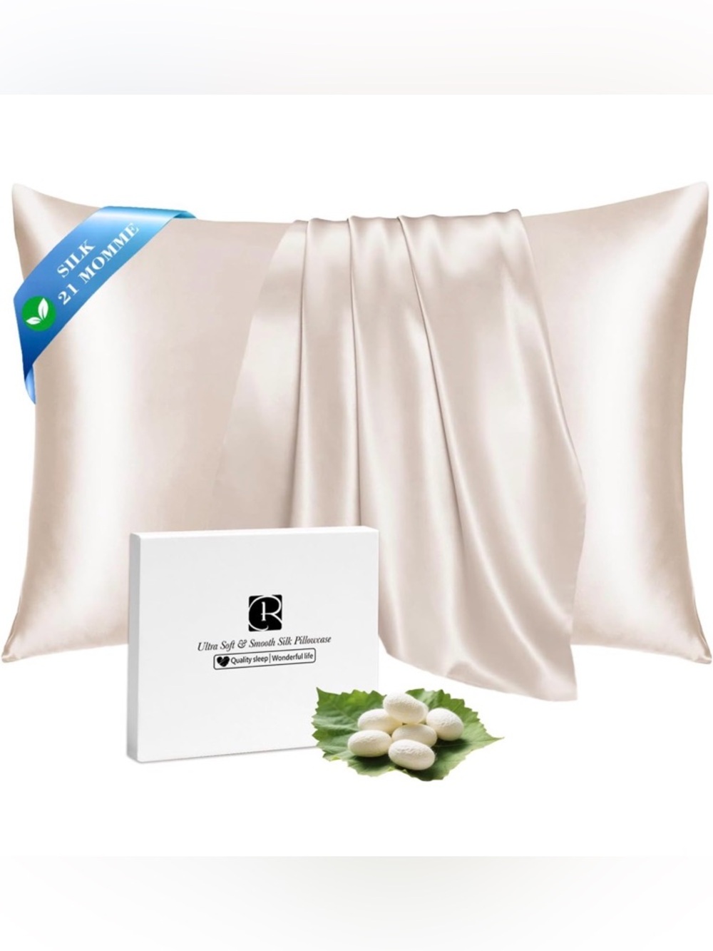 NEW Mulberry Silk Pillow Case with Zipper, Both Sides Breathable Standard 20×26”